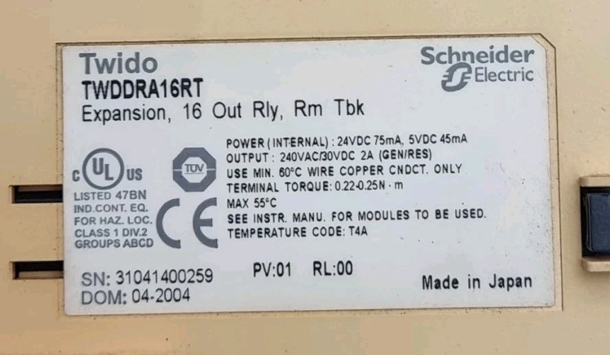 SCHNEIDER ELECTRIC TWDDRA16RT TWIDO RELAY OUT EXPANSION MODULE TWDDRA16RT